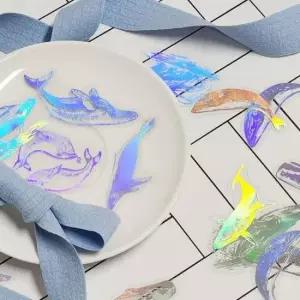 [문구/오피스] 다꾸용 홀로그램 스티커 반투명 고래 디자인 다이어리 꾸미기