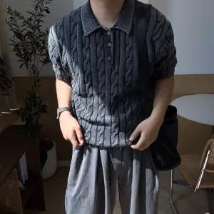 [프리오]피그먼트 카라 케이블 꽈배기 반팔 니트 5Color