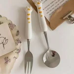 ( )꾹꾹호랑 휴대용 숟가락 포크 세트 도시락수저 화이트