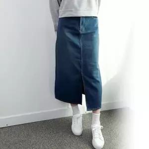 여자 롱청치마 가을 봄 데님스커트 앞트임 A라인 스커트 A라인스커트