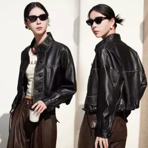 캐주얼 봄 가을 여성코트 루즈핏 하프코트 자켓 가죽 차림 OOTD1