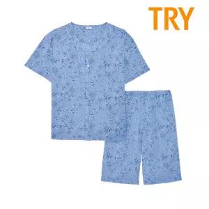 [TRY]트라이 남성 반팔 레이온 파자마 45수 시원한 여름 잠옷 세트 TMJSK16