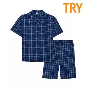 [TRY]트라이 남성 반팔 레이온 파자마 45수 시원한 여름 잠옷 세트 TMJSK15