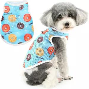 작은 강아지를 위한 주네아 셔츠 여아 여름 메쉬 조끼 탱크 탑 목줄 고리 부드러운 통기성 옷 귀여운 도넛