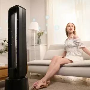 날개 타워형 없는 리모컨 저소음 회전 선풍기 공기청정기 음이온 방출 BLDC모터 타워형써큘