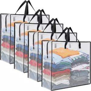 지퍼와 손잡이가 달린 4팩 투명 의류 보관 가방 선물 정리함 침대 밑 이동 및 포장 편안 담요 베개 침구
