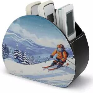 침대 옆 테이블 정리함을 위한 5칸 PU 가죽 TV 리모컨 있는 페키루트 겨울 스키 홀더