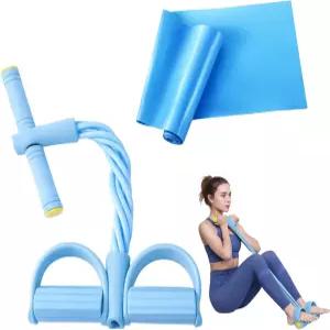 페달 저항 밴드 6 튜브 블루 풋 및 핸들 세트 가정용 헬스장 운동 장비용 다기능 풀업 보조 공간 효율적인