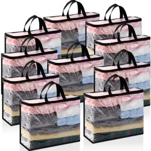 Loccmat 10팩 투명 지퍼 보관 가방 의류용 22L 달린 플라스틱 이동 옷장 정리함 및 침구 담요 이불