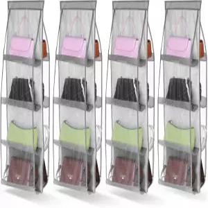 이안팬 4팩 걸이형 핸드백 지갑 정리함 8포켓 공간 절약형 두꺼운 금속 고리가 있는 여성 옷장 그레이