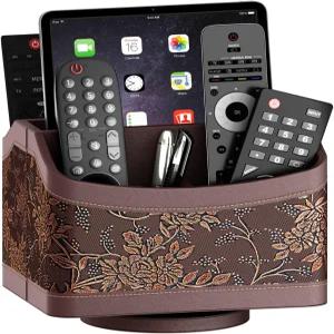 테이블용 Thipoten 리모컨 홀더 TV 컨트롤러 휴대폰 및 사무용품 보관용 가죽 턴테이블/정리함/캐디 엔드