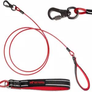 터프 퍼퍼 씹기 방지 개 목줄 강철 케이블 물림 리드 트위스트 락 카라비너 대형견 및 이빨이 있는