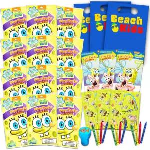 니켈로디언 스폰지밥 네모바지 파티 페이버 팩 스티커 색칠 책 크레용 스탬퍼가 포함된 12개 묶음 플레이