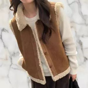 [미라클세븐]여성용 겨울 따뜻한 레이어드 양털 카라 무스탕 조끼