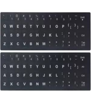 2PCS 범용 영어 키보드 스티커 노트북 및 데스크톱용 검은색 배경에 흰색 글꼴이 있는 매트 교체 알파벳