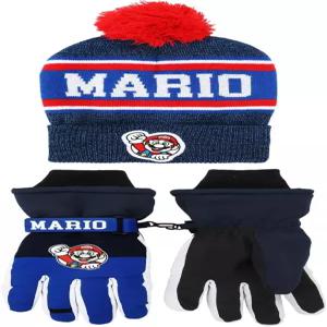슈퍼 마리오 브라더스 2피스 니트 모자 스키 글러브 콤보 세트