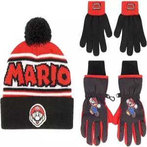 니트 장갑과 단열 스키 세트가 있는 닌텐도 보이즈 겨울 모자 47세용 슈퍼 마리오