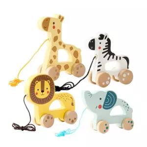 어린이집 유아 걸음마 산책친구 끈달린 원목동물 4종 흥미유발 영아 연습