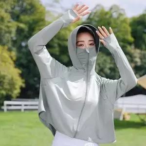여성 통기성 후드 크롭 쿨 핑거홀 페이스 마스크 자외선 차단 썬캡 바람막이