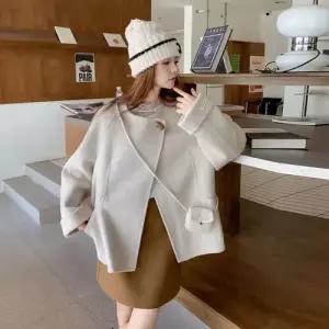 베이지 여성 울 빈티지 더블 모피 코트 겨 라운드 데일룩 DAOL4