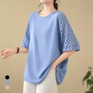 화세 펀칭자수슬리브블라우스_HL6MBL003C