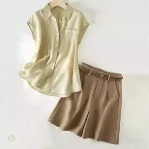 클라셰 클래식네츄럴캡블라우스+팬츠+벨트SET_B6M0024