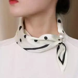 여성 숏 쁘띠 머플러 진주 마그네틱 꼬리 미니 스카프