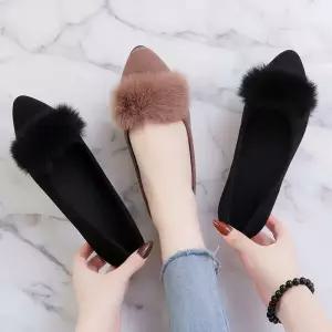 |CCS7F0E|여성 스웨이드 플랫슈즈 퍼 장식 데일리 신발