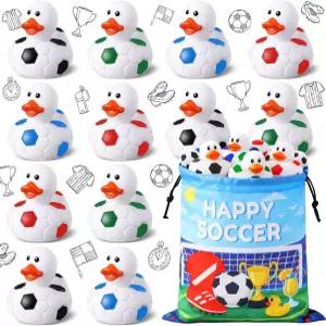 24개의 축구 테마 고무 오리 가방 축구공 장난감 재미있는 파티 혜택 스포츠 팬 팀 선물용 구디백 충전재