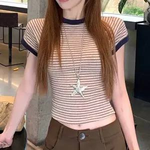 배색라인 크롭 스트라이프 반팔티 RNR-0104