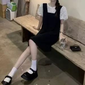 브이넥민소매 멜빵바지 여름원피스 여름여자옷 여름옷