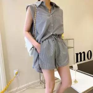 여성 민소매 숙 쇼츠 셋업 LED250230 데님 핫팬츠 팬츠 5부반바지 트레이닝 바지 이젠나 밴딩팬츠 바지 반