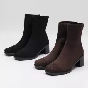 [다잇템]여성 스웨터 블록힐 슬림핏 신축성 사각코 부츠 (47552182)