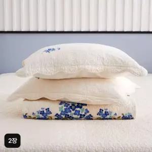 효재 워싱 광목 자수 베개커버 2장