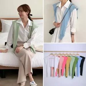 여성 9컬러 파스텔 얇은 무지 어깨숄 니트숄 페이크가디건 울 머플러 레이어드 -WAS0017- 봄 여름