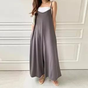 여성 쿨 무지 스판 끈 나시 포켓 와이드 점프수트 레이어드 점프슈트 -WJS0022- 여름