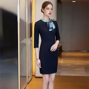 슬릿 디테일 H라인 스커트 세미포멀 스카프 장식 미디 오피스룩 하객룩