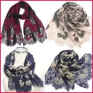 우아한 꽃 레이스 자수 스카프 머플러 여성 목도리 숄 가을 겨울 포인트