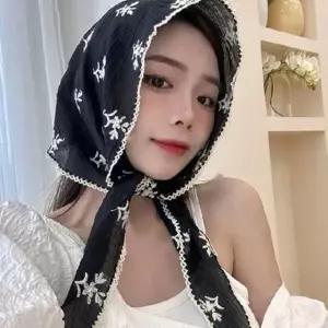 자수 포인트 프릴 넥스카프 빈티지 미니 스카프 여성 목도리 레이스 쁘띠