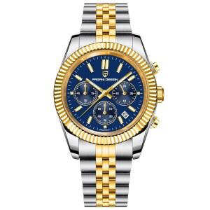 [미국배송] 파가니 디자인 남성용 크로노그래프 쿼츠 시계 스테인리스 스틸 스트랩 방수 날짜 표시가 있는 라운드 다이얼