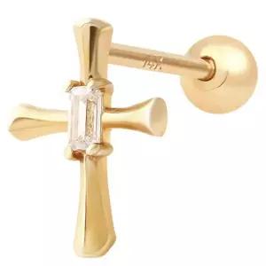 14K GOLD 유니크 십자가 기본 골드 금 피어싱 아웃컨츠 귓볼피어싱