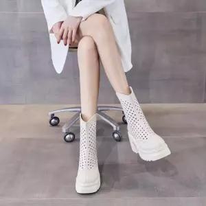 onyou 여성용  메쉬 부츠 통굽 통기성 다리가 가늘어보이는 봄여름 슈즈