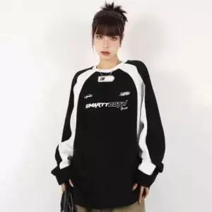 [옷은날개] 여성 풋볼 스포티 라운드넥 맨투맨 배색 티셔츠