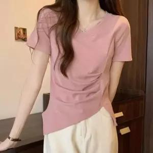 [옷은날개] 핀턱 슬릿 브이넥 티셔츠 세미 크롭 이너 홈웨어