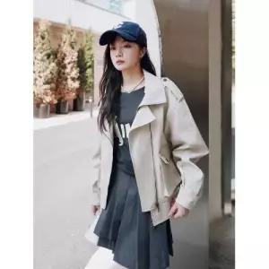 빛채운 가죽코트 오토바이복 봄가을 가죽 여성코트 폭스트리밍 루즈핏 OPH1