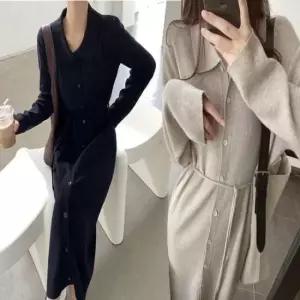 [SBD] 롱 버튼 원피스 가디건 카라 여자 루즈핏 허리끈