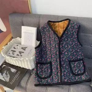 겨울용 플라워 패턴 보온 조끼 엄마 선물 융털 방한복 명절 실내외