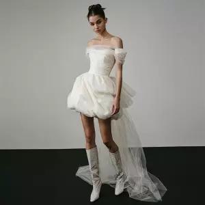 웨딩드레스 미니 셀프웨딩 피로연 오프숄더 머메이드 브라이덜샤워