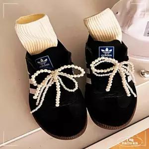 리본 스트랩 진주버클 스니커즈스타일링 신발악세사리 실버진주 CWFF9522