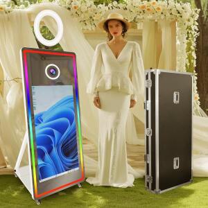 휴대용 매직 미러 포토 부스 43인치 터치스크린 카메라 포토부스 (LED 및 플라이트 케이스 포함) 웨딩 파티